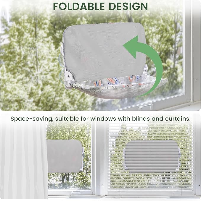 2 Pack Cat Window Perch, Glow in The Dark Foldable Cat Hammock with Sunken Design & Removable Soft Cover, Breathable Cordless Window Bed for Resting Indoor Kitten (Shallow Perch, 2 Pack - L)