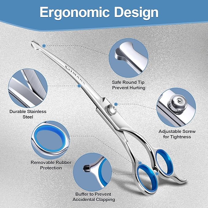 Gimars Titanium Coated Professional 6 in 1 4CR Stainless Steel Dog Grooming Scissors with Safety Round Tip, Heavy Duty Pet Grooming Scissor for Dogs, Cats and Other Animals