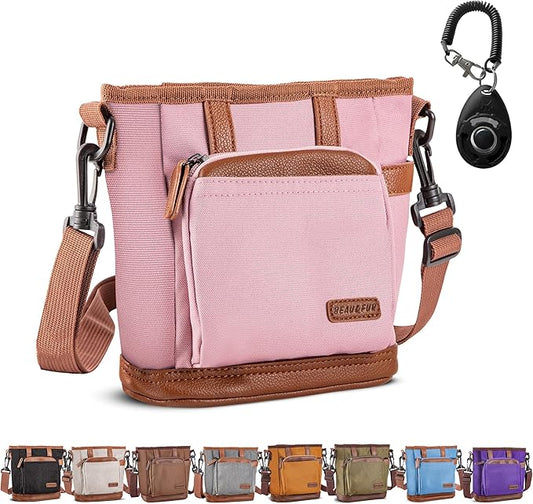 BEAU&FUR Large Dog Treat Pouch with Clicker for Training – 4 Cup Capacity, Built-in Poop Bag Dispenser, Expandable Pocket, Metal Buckle, Large Back Pocket, Ideal Design for Walks and Training – Pink