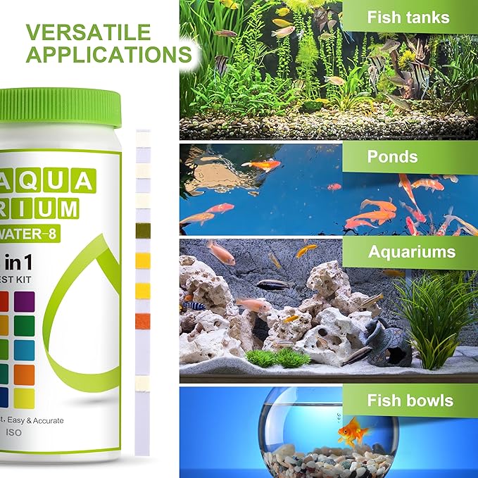 AAwipes Aquarium Ammonia Test Strips 8-in-1 |100 Strips | Quick & Accurate Water Testing for Freshwater & Saltwater Tanks -Test pH, Carbonate, Alkalinity, Hardness, Chlorine, Nitrite, etc. (K02-100)