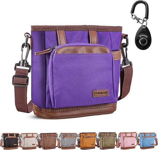 BEAU&FUR Large Dog Treat Pouch with Clicker for Training – 4 Cup Capacity, Built-In Poop Bag Dispenser, Expandable Pocket, Metal Buckle, Large Back Pocket, Ideal Design for Walks and Training – Purple