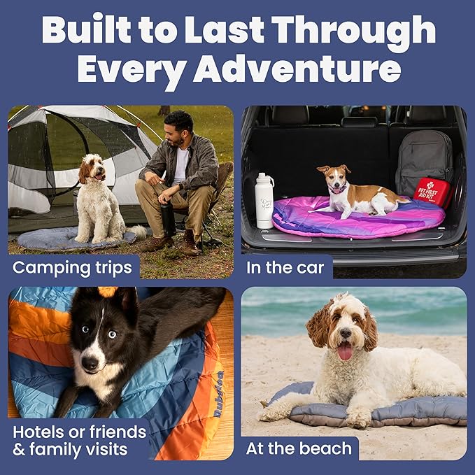 Travel Dog Bed (42" x 30") – Foldable, Packable Camping Dog Bed – Water Resistant, Cozy & Durable Mat with Soft Padding – Compact, Portable & Machine Washable – Large & Small Breeds - Pink