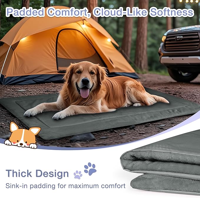 Kritter Planet Waterproof Foldable Dog Bed Pad for Camping & Travel, Portable Roll-Up Dog Bed Car Seat Pet Cushion Mat with Handles for Medium & Large Dogs, Indoor & Outdoor Use