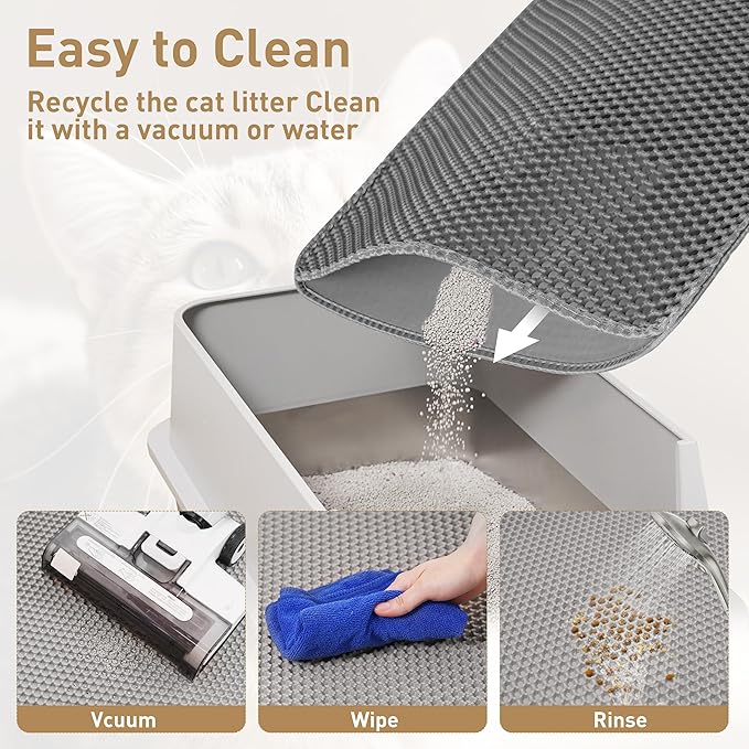 Large Cat Litter Mat for Litter Box, 47"×27.5" Double Layer Trapping Mat, Non-Slip Water Proof Kitty Litter Pad, Grey