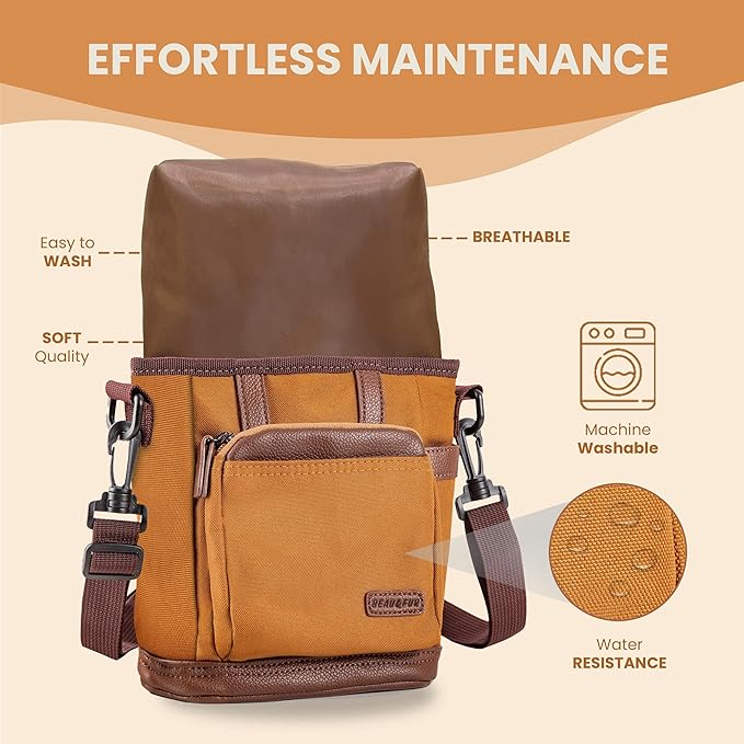 BEAU&FUR Large Dog Treat Pouch with Clicker for Training – 4 Cup Capacity, Built-in Poop Bag Dispenser, Expandable Pocket, Metal Buckle, Large Back Pocket, Ideal for Walks and Training – Light Brown