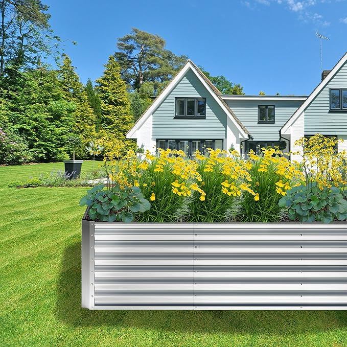 4x2x2FT Galvanized Raised Garden Bed,Planter Raised Beds-Metal Garden Box,Large Plant for Outdoor Planting, Vegetables Bed，Flower,herb-Sliver