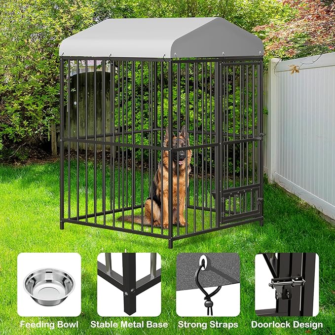 4x4x6 FT Outdoor Dog Kennel,Heavy-Duty Enclosures Outside with UV-Resistant Waterproof Roof Cover and Lock,for Medium and Large Dogs,Easy Assembly