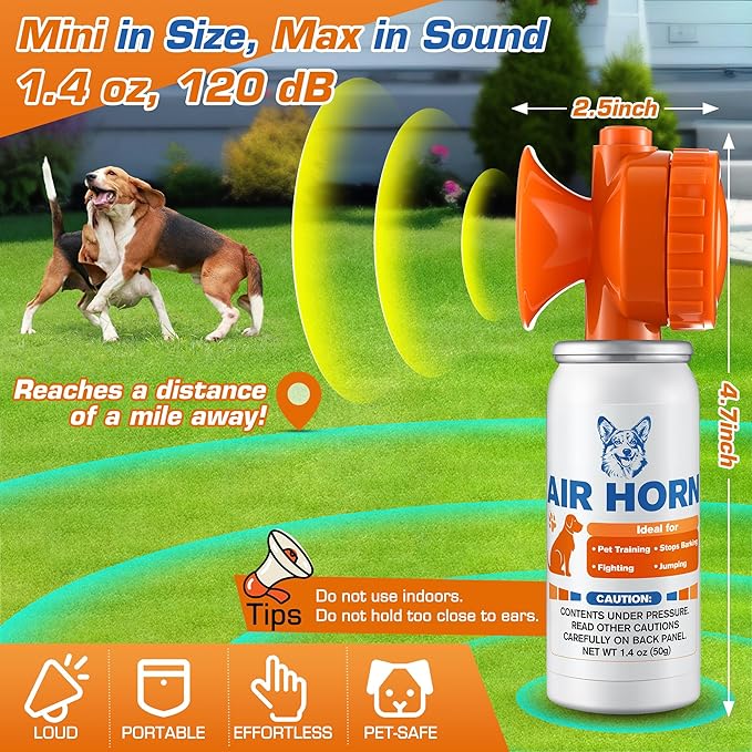Air Horn, 1.4 oz 120 dB Loud Pet Trainer to Stop Dog Attacking Barking Fighting Jumping, Coyotes Air Horn for Safety, Protect Yourself & Pet While Walking, Orange(4 Pack)