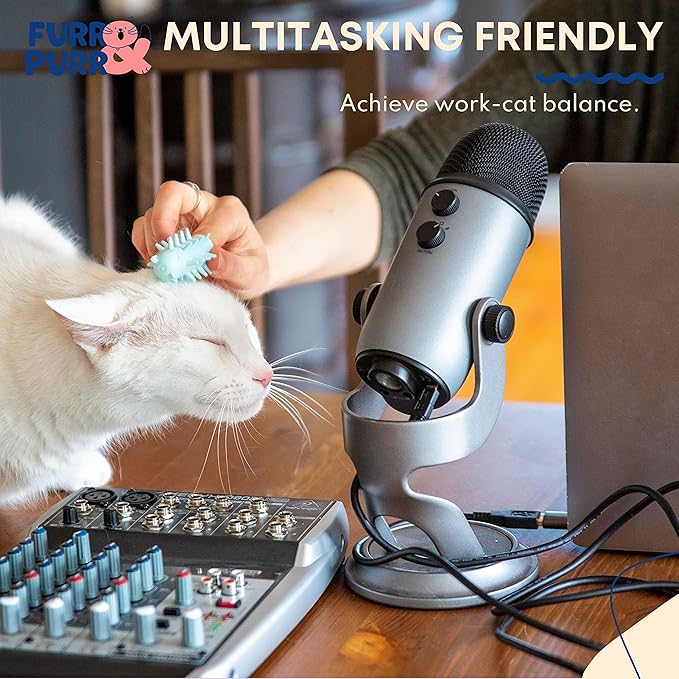 Furr&Purr Cat Brush Set for Indoor Cats - Grooming Tools: Face Scratcher, Calming Massager, and Scratching Pad (2-Pack, Made in the USA)