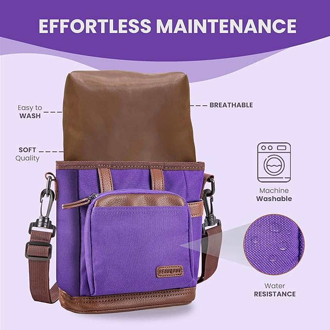 BEAU&FUR Large Dog Treat Pouch with Clicker for Training – 4 Cup Capacity, Built-In Poop Bag Dispenser, Expandable Pocket, Metal Buckle, Large Back Pocket, Ideal Design for Walks and Training – Purple
