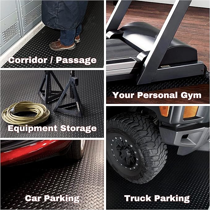 SEAL 4 x 6 Ft Premium Garage Floor Mat, Solid 2.8mm Thickened Black Commercial Grade Heavy Duty Parking Mat for Garage Floor, Golf Cart, Water/Stain Resistant Floor Runner (Embossed Diamond Plate)