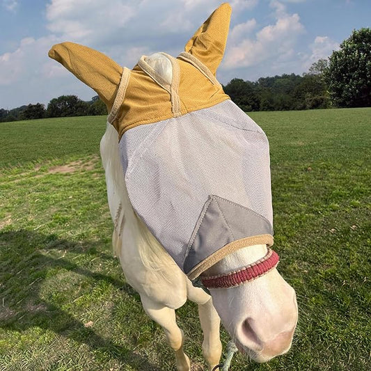 Fly Masks for Horses, 70% Uv-Block, Breathable Fly Mask for Equines, Durable, Comfortable Fit for All-Day Protection, Horse Size (Horse Fly Mask, with Ears)