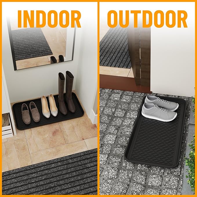 Ottomanson 15” x 30” Multi-Purpose Boot Tray - Waterproof Mat for Shoes, Pet Food, Litter Box, Painting & Planting - 1.2” Raised Edge for Spill Protection