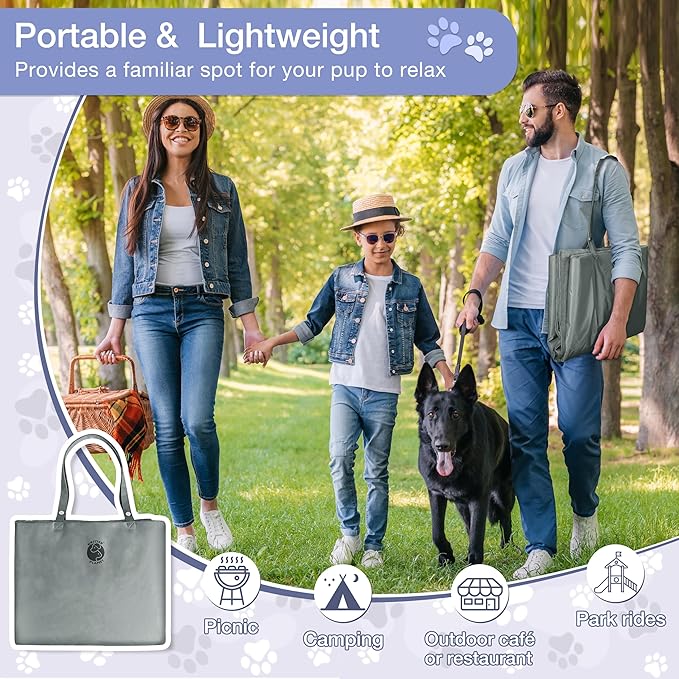 Kritter Planet Waterproof Foldable Dog Bed Pad for Camping & Travel, Portable Roll-Up Dog Bed Car Seat Pet Cushion Mat with Handles for Medium & Large Dogs, Indoor & Outdoor Use