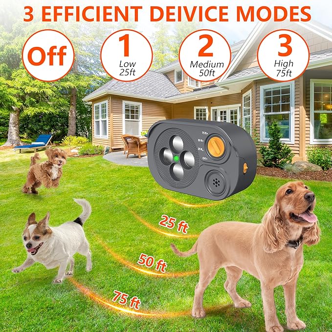 2025New Anti Barking Device, Bark Box Rechargeable Dog Barking Deterrent Devices with Variable Ultra Frequency/6 Modes/IP65 Waterproof Dog Silencer Stop Neighbors‘ Dog from Barking Up to 75ft(Grey)