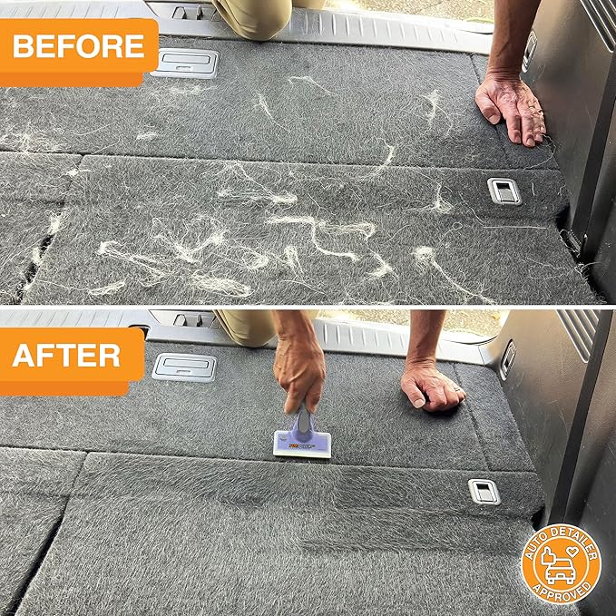 FurDozer X6 Pet Hair Remover & Auto Detailing Tool - Cat & Dog Hair Remover for Carpets, Car Interiors, Couches, Bedding, & Furniture - Reusable Pet Hair Removal Tool for Cat & Dog Fur & Lint, Purple