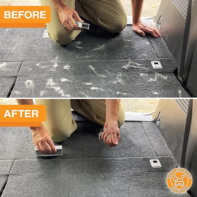 FurDozer X3 MINI Pet Hair Remover & Auto Detailing Tool - Cat & Dog Hair Remover for Carpet, Car Interior, Couch, Bedding, & Furniture - Reusable Pet Hair Removal Tool for Dog Fur & Lint, 3.5", Grey